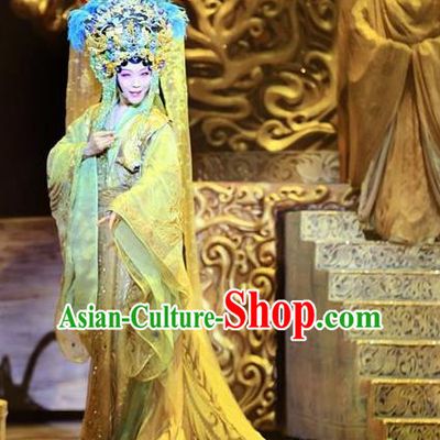 Chinese Zhaojun Chu Sai Ancient Han Dynasty Imperial Consort Classical Dance Yellow Dress Stage Performance Costume and Headpiece for Women
