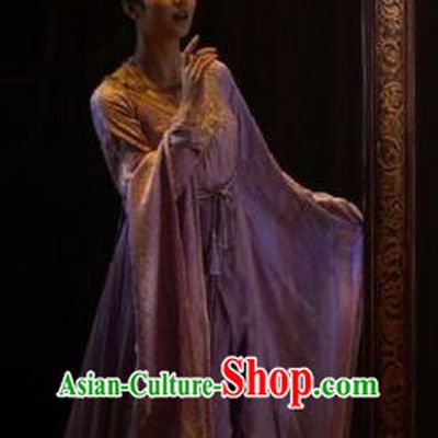 Chinese Zhaojun Chu Sai Ancient Han Dynasty Classical Dance Lilac Dress Stage Performance Costume and Headpiece for Women