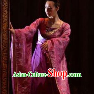 Chinese Zhaojun Chu Sai Ancient Han Dynasty Classical Dance Purple Dress Stage Performance Costume and Headpiece for Women