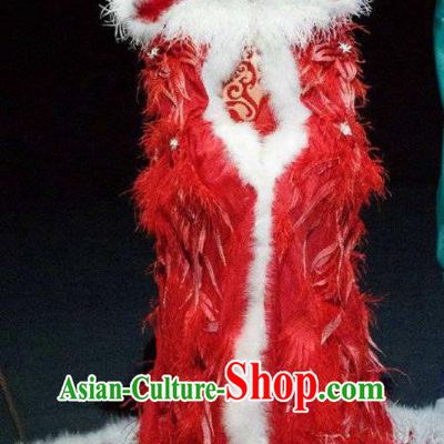 Chinese Zhaojun Chu Sai Ancient Queen Dance Red Feather Dress Stage Performance Costume and Headpiece for Women