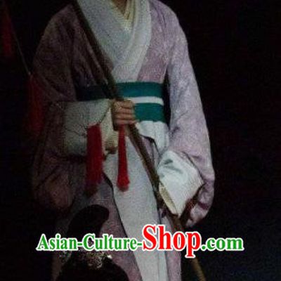 Chinese Zhaojun Chu Sai Ancient Court Lady Dance Lilac Dress Stage Performance Costume and Headpiece for Women