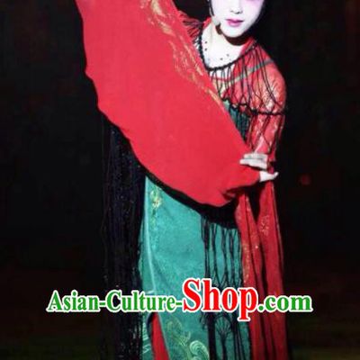 Chinese Zhaojun Chu Sai Ancient Court Lady Red Dress Stage Performance Dance Costume and Headpiece for Women