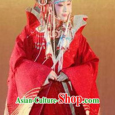 Chinese Zhaojun Chu Sai Ancient Court Queen Red Dress Stage Performance Dance Costume and Headpiece for Women