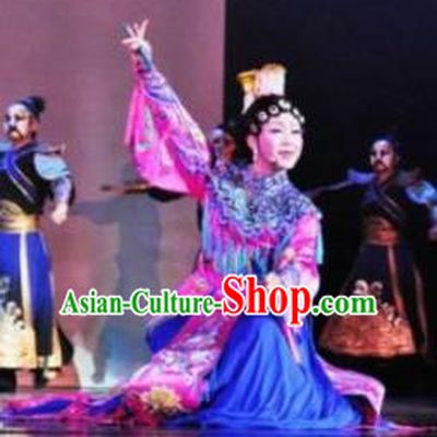 Chinese Zhaojun Chu Sai Ancient Court Princess Blue Dress Stage Performance Dance Costume and Headpiece for Women