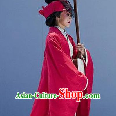 The Legend of Chunqin Shaoxing Opera Japan Geisha Red Kimono Dress Stage Performance Costume and Headpiece for Women
