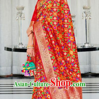 Asian Indian Red Silk Sari Dress India Traditional Festival Bollywood Court Costumes for Women