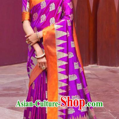 Asian Indian Festival Purple Silk Sari Dress India Bollywood Traditional Court Costumes for Women
