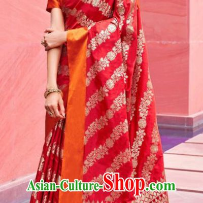Asian Indian Festival Red Silk Sari Dress India Bollywood Traditional Court Costumes for Women