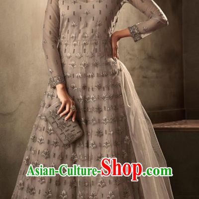 Asian Indian Festival Embroidered Lehenga Grey Dress India Bollywood Traditional Court Costumes for Women