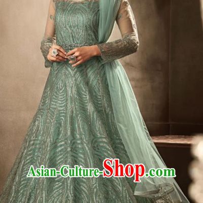 Asian Indian Festival Embroidered Lehenga Green Dress India Bollywood Traditional Court Costumes for Women