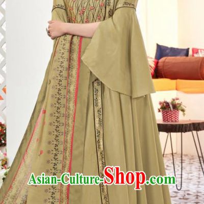 Asian Indian Festival Embroidered Light Green Taffeta Dress India Bollywood Traditional Lehenga Court Costumes for Women