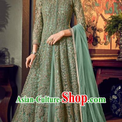 Asian Indian Festival Embroidered Green Dress India Bollywood Traditional Lehenga Court Costumes for Women
