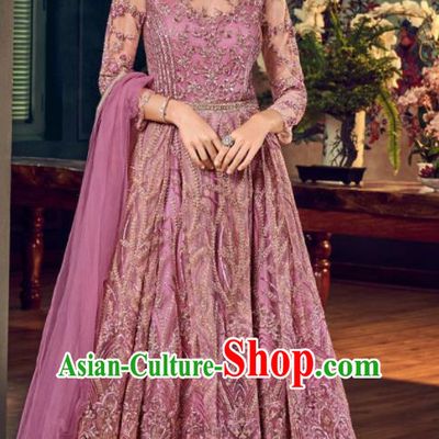 Asian Indian Festival Embroidered Violet Dress India Bollywood Traditional Lehenga Court Costumes for Women