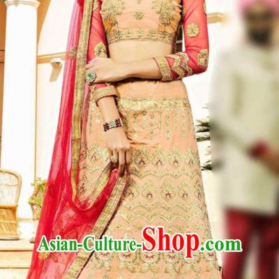 Asian Indian Bollywood Embroidered Pink Cotton Silk Dress India Traditional Festival Lehenga Court Costumes for Women