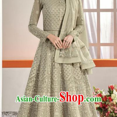 Asian Indian National Lehenga Bollywood Grey Georgette Embroidered Dress India Traditional Costumes for Women