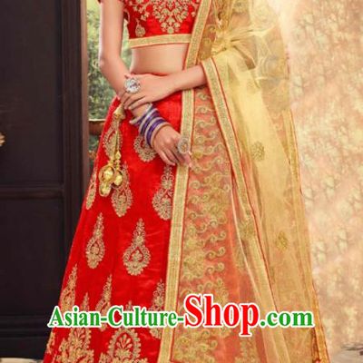 Asian Indian National Wedding Lehenga Red Embroidered Dress India Bollywood Traditional Costumes for Women