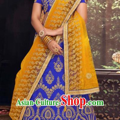 Asian Indian National Wedding Lehenga Royalblue Embroidered Dress India Bollywood Traditional Costumes for Women