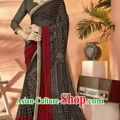 Black Georgette Asian Indian National Lehenga Printing Sari Dress India Bollywood Traditional Costumes for Women