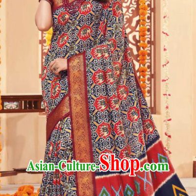 Navy Cotton Asian Indian National Lehenga Sari Dress India Bollywood Traditional Costumes for Women