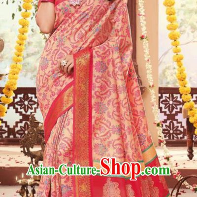 Pink Cotton Asian Indian National Lehenga Sari Dress India Bollywood Traditional Costumes for Women