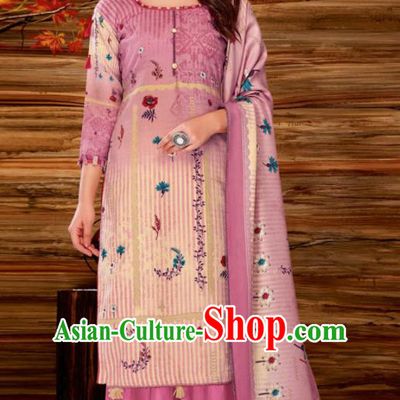 Asian Indian Bollywood Traditional Lilac Pashmina Blouse and Pants India Punjabis Lehenga Choli Costumes Complete Set for Women