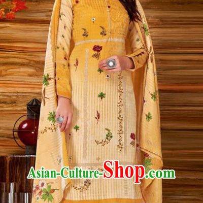 Asian Indian Bollywood Traditional Yellow Pashmina Blouse and Pants India Punjabis Lehenga Choli Costumes Complete Set for Women