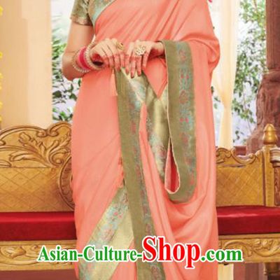 Asian Traditional Indian Festival Pink Silk Sari Dress India National Lehenga Bollywood Costumes for Women