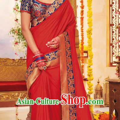 Asian Traditional Indian Festival Red Silk Sari Dress India National Lehenga Bollywood Costumes for Women