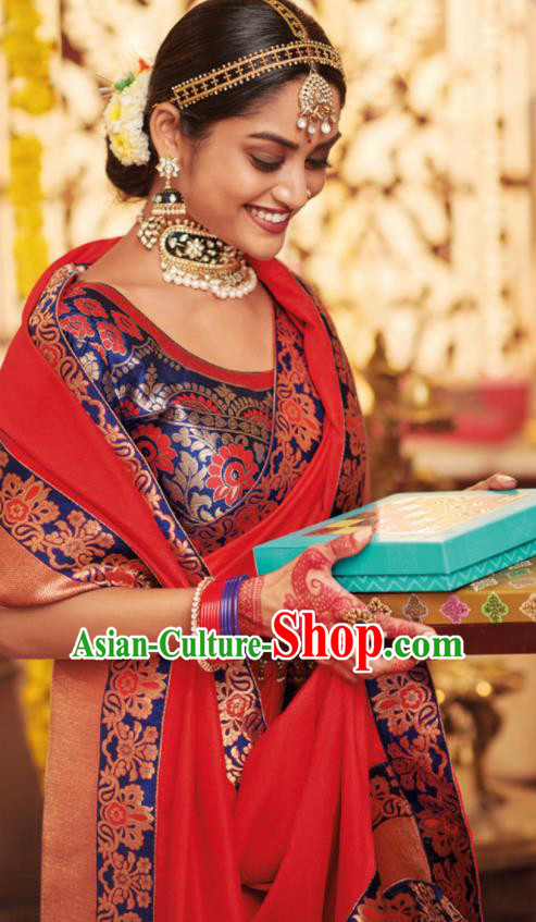 Asian Traditional Indian Festival Red Silk Sari Dress India National Lehenga Bollywood Costumes for Women Asian Traditional Indian Festival Red Silk Sari Dress India National Lehenga Bollywood Costumes for Women