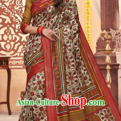 Asian Traditional Indian National Printing Cotton Sari Dress India Lehenga Bollywood Costumes for Women