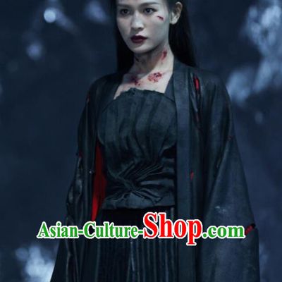 Chinese Ancient Heaven General Black Dress Drama Love and Destiny Female Swordsman Yuan Tong Replica Costumes for Women