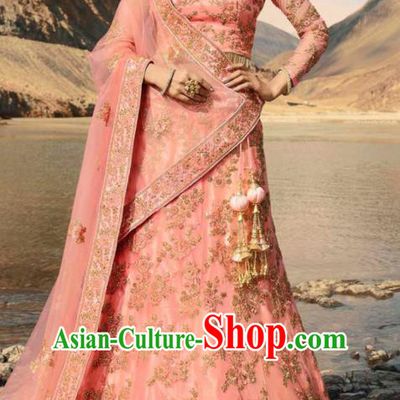 Indian Traditional Lehenga Embroidered Pink Dress Asian India National Festival Costumes for Women