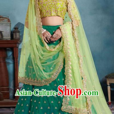 Indian Traditional Court Lehenga Bollywood Embroidered Green Dress Asian India National Festival Costumes for Women