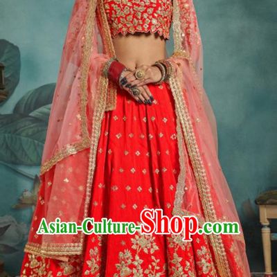 Indian Traditional Court Wedding Lehenga Bollywood Embroidered Red Dress Asian India National Festival Costumes for Women