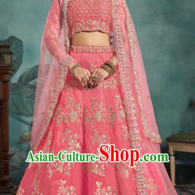 Indian Traditional Court Wedding Lehenga Bollywood Embroidered Pink Dress Asian India National Festival Costumes for Women