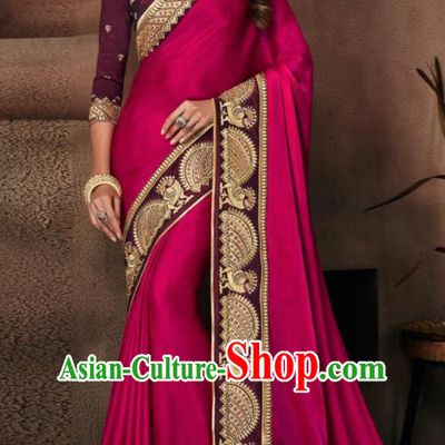 Indian Traditional Court Bollywood Purple Satin Sari Dress Asian India National Festival Costumes for Women