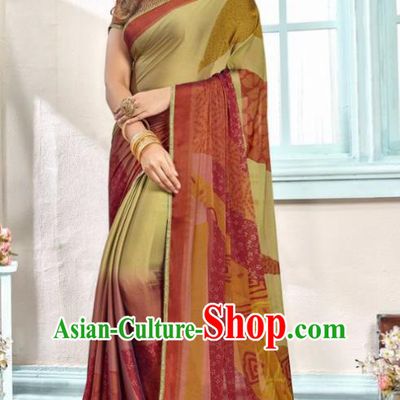 Indian Traditional Court Printing Sari Dress Asian India National Festival Costumes for Women