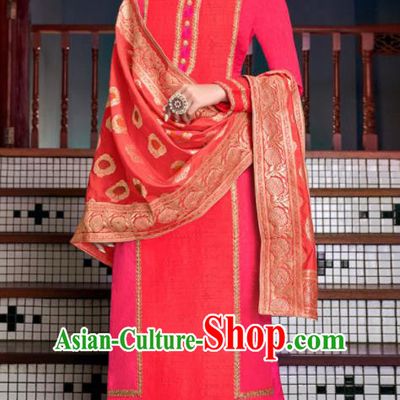 Asian Indian Punjabis Embroidered Pink Tussar Silk Blouse and Pants India Traditional Lehenga Choli Costumes Complete Set for Women