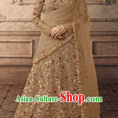 Traditional Indian Lehenga Embroidered Apricot Dress Asian India National Festival Costumes for Women