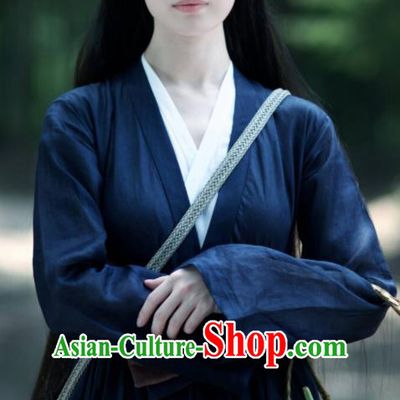 Chinese Drama Ancient Female Civilian Navy Dress Love and Destiny Lin Mo Ni Ni Replica Costumes for Women