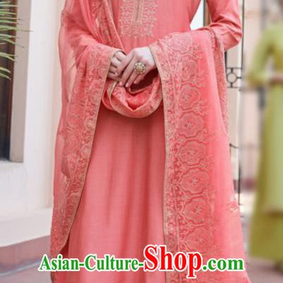 Asian Indian Punjabis Pink Muslin Blouse and Pants India Traditional Lehenga Choli Costumes Complete Set for Women