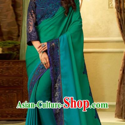 Indian Traditional Sari Bollywood Court Deep Green Dress Asian India National Festival Costumes for Women