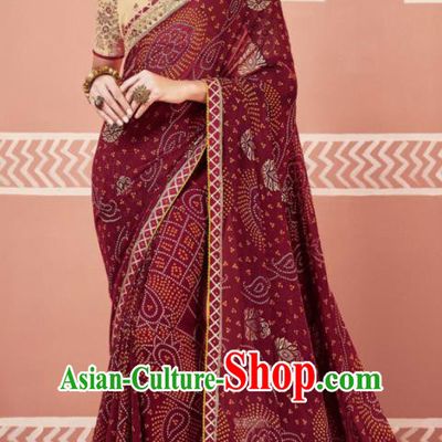 Indian Traditional Sari Bollywood Printing Purple Dress Asian India National Festival Costumes for Women