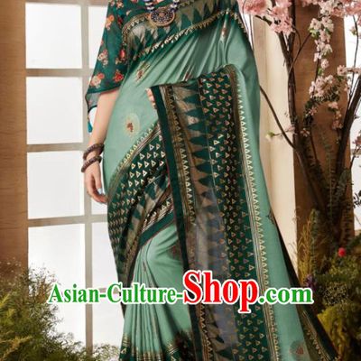 Indian Traditional Bollywood Sari Light Green Dress Asian India National Festival Costumes for Women