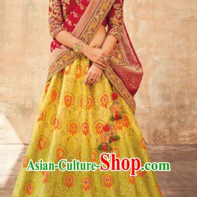 Indian Traditional Bollywood Lehenga Green Banarasi Silk Dress Asian India National Festival Costumes for Women