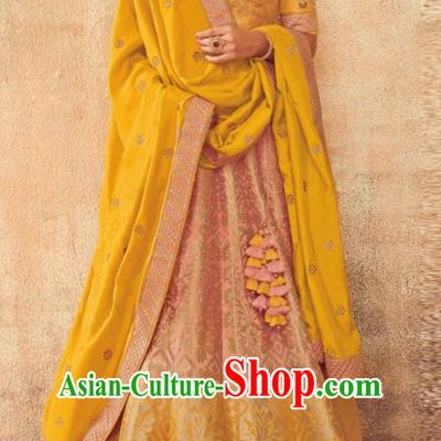 Indian Traditional Bollywood Lehenga Light Pink Banarasi Silk Dress Asian India National Festival Costumes for Women