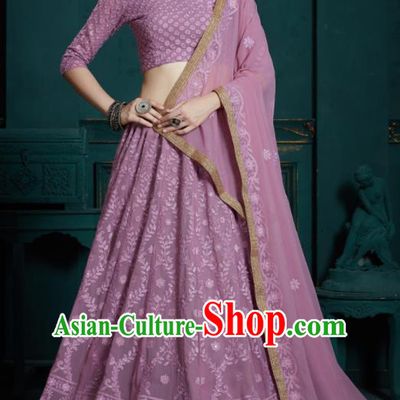 Indian Traditional Lehenga Embroidered Purple Dress Asian India National Festival Costumes for Women