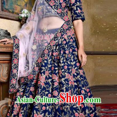 Indian Traditional Bollywood Wedding Embroidered Lehenga Royalblue Dress Asian India National Festival Costumes for Women