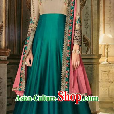 Indian Traditional Festival Atrovirens Anarkali Dress Asian India National Court Bollywood Costumes for Women