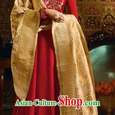 Indian Traditional Festival Red Satin Anarkali Dress Asian India National Court Bollywood Costumes for Women